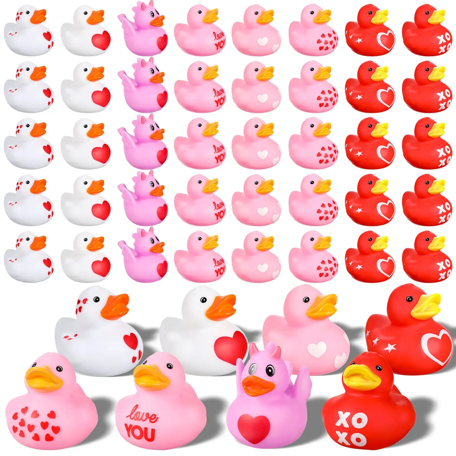 25Pcs 2Inch Valentine Rubber Duck Heart Duck Small Tiny Rubber Duck for Pool Bathtub Toy Decor Classroom Prize Exchange Gift