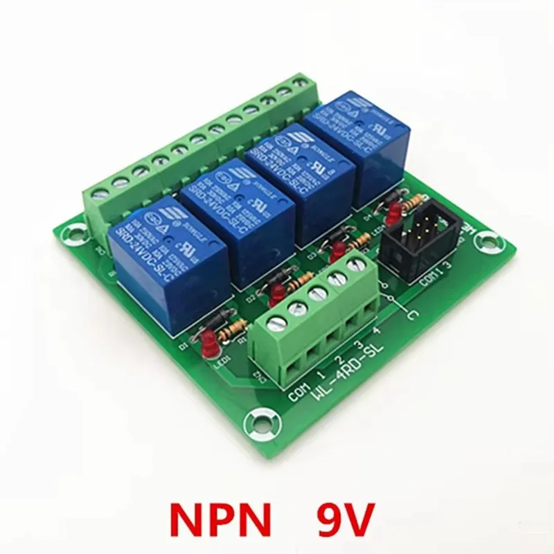 

4-канальный интерфейсный модуль силового реле NPN типа 9 В, 10 А, реле SOLE SRD-9VDC-SL-C.