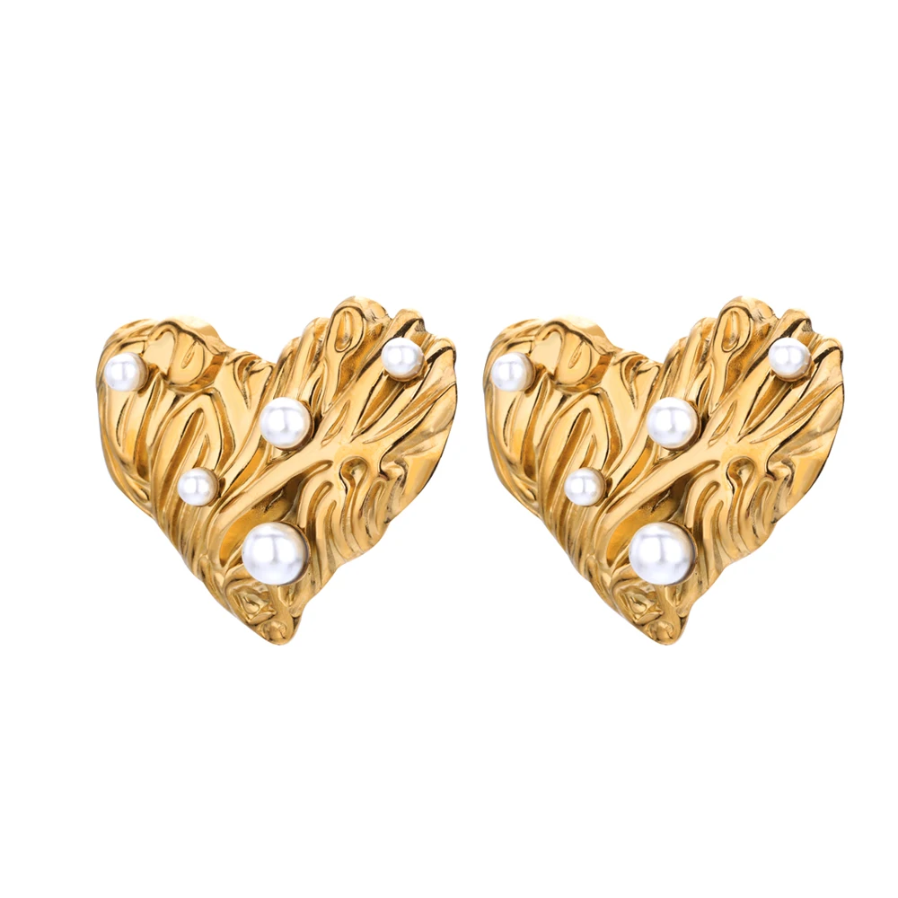 Imitatie Parel Hart Stud Oorbellen voor Vrouwen Roestvrij Staal Goud Kleur Piercing Oorbellen 2024 Nieuwe Trend Oor Sieraden aretes