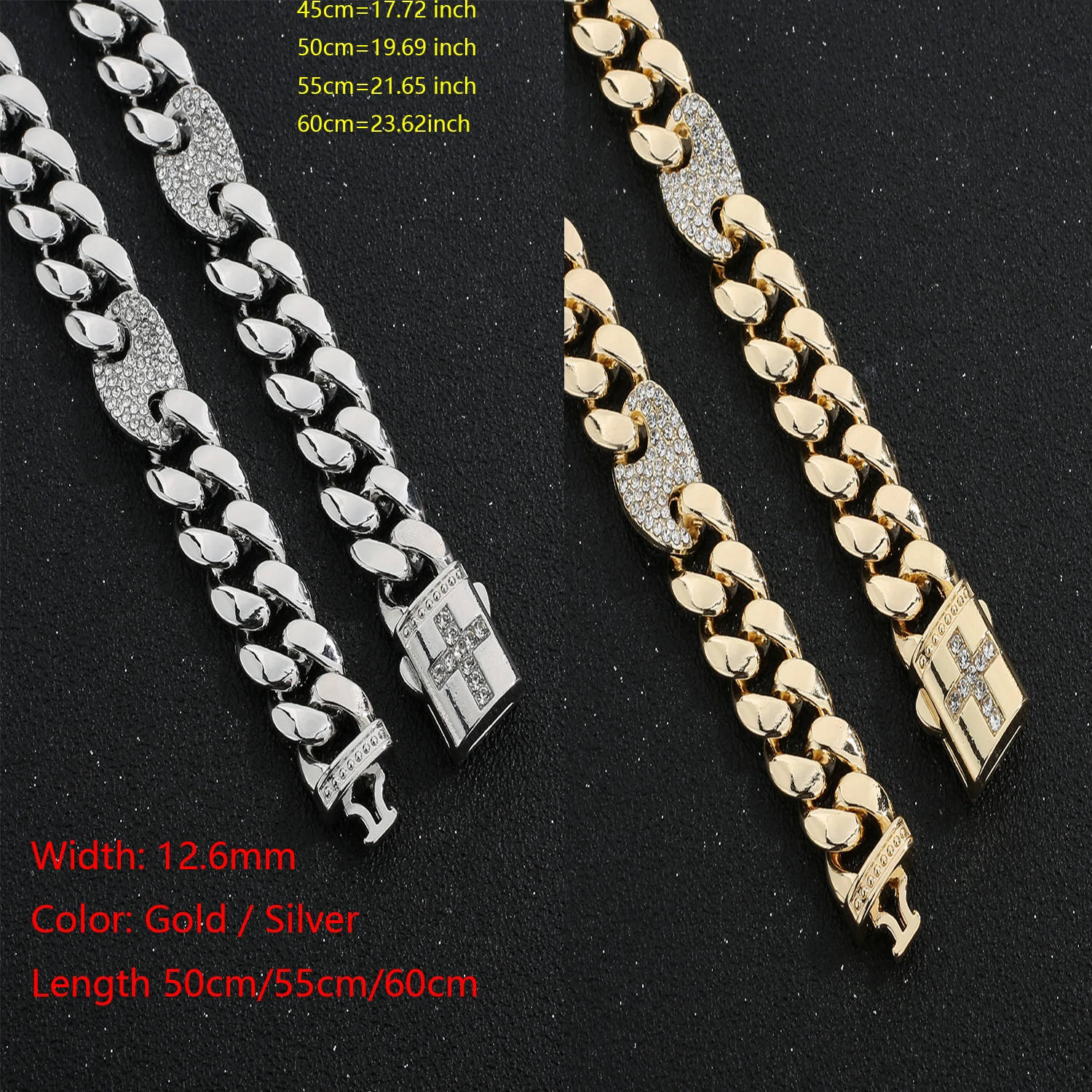 Men's chain hip-hop style/width 13.5mm/length 50m/55cm/60cm Men's dress Men's Miami chain