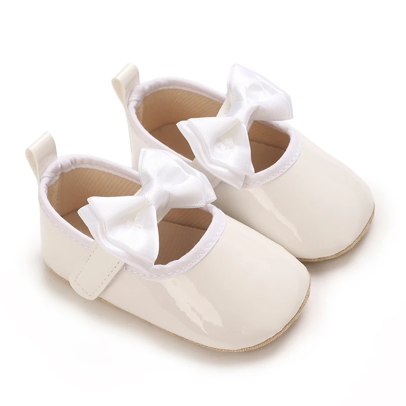 Cathery Baby Shoes Bowknot Rubber Sole Anti-slip PU Ballet Slippers Baby Girl Dress Shoes First Walker Toddler Crib Shoes