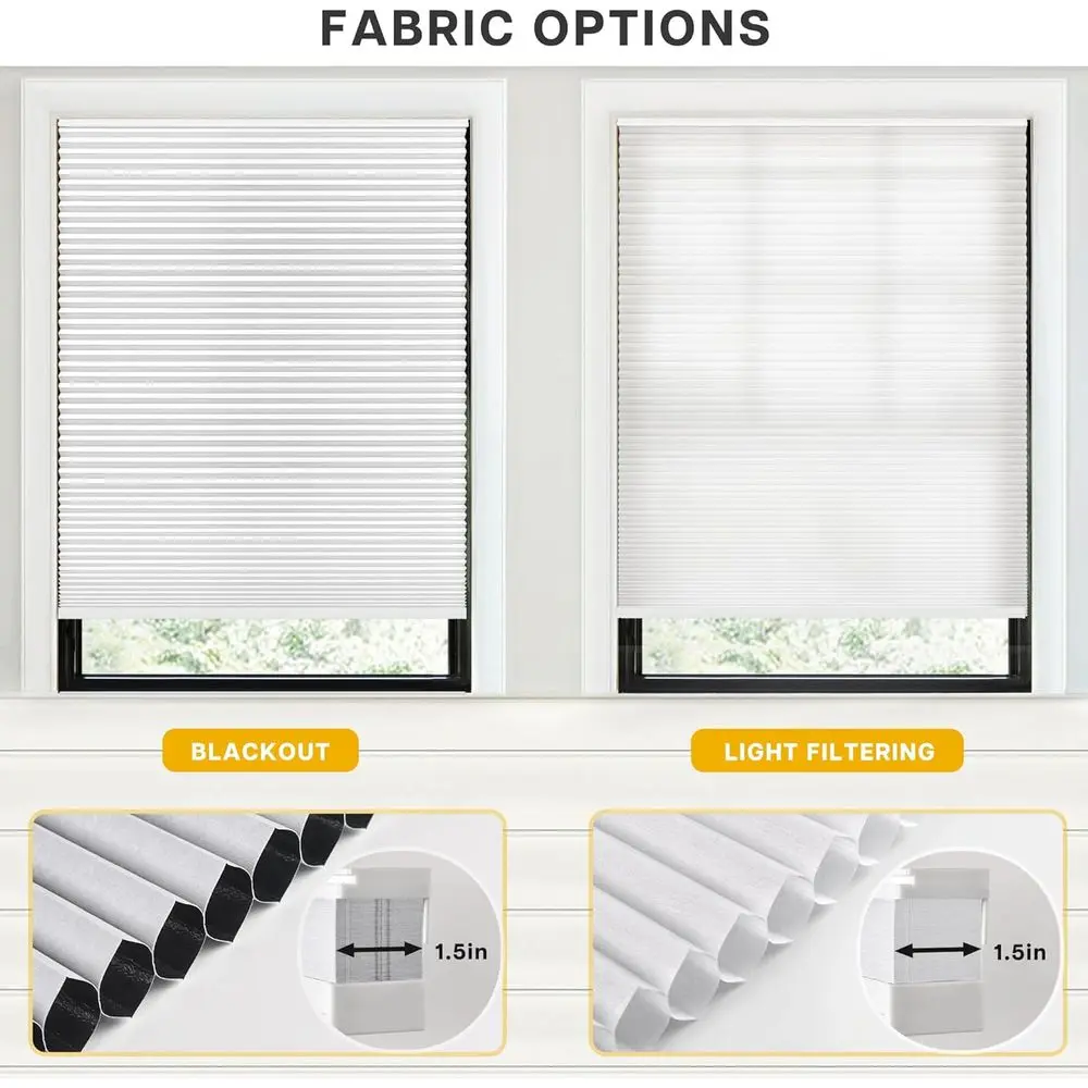 Wireless Cellular Shades, Light Filtering, Insulated UV Protection, Easy Install, 36x48, White