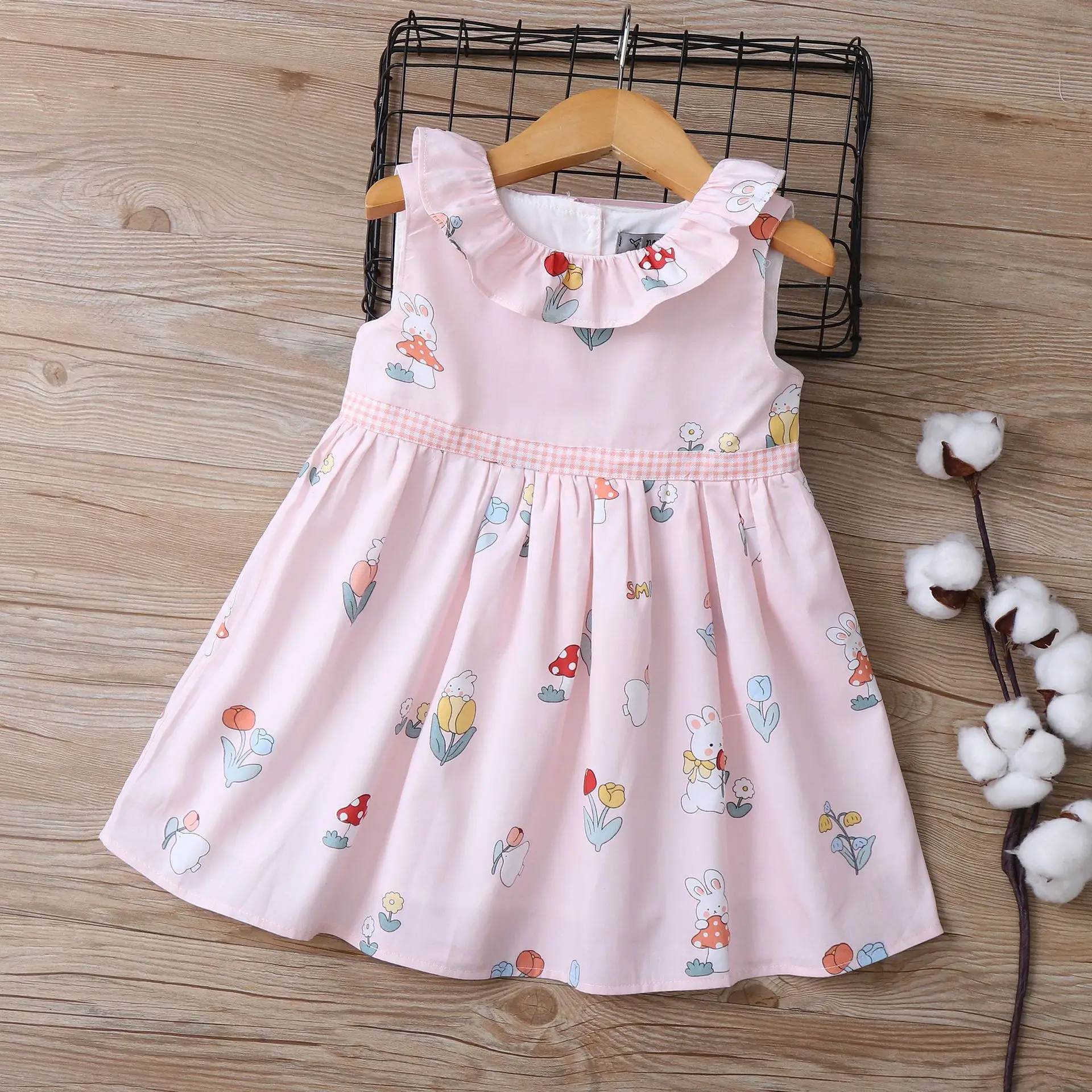 

Flower Rabbit Cotton Girls Dress Summer A-Class Children's Princess Dress 2024 New