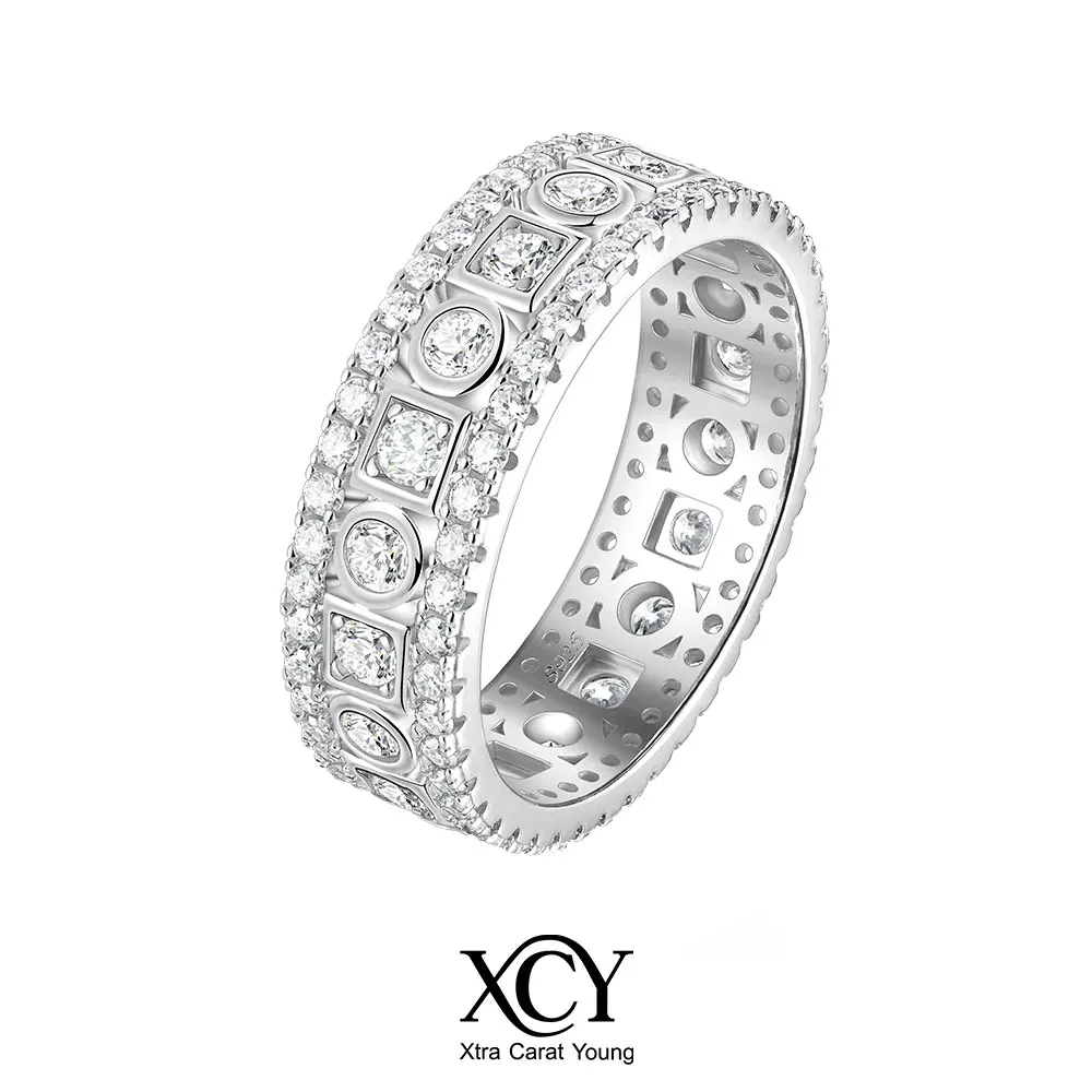 

XCY Moissanite Full Eternity Band Ring Unisex Multi-Shape Cut 925 Silver Stackable Wedding Diamond Rings Fine Jewelry Gift