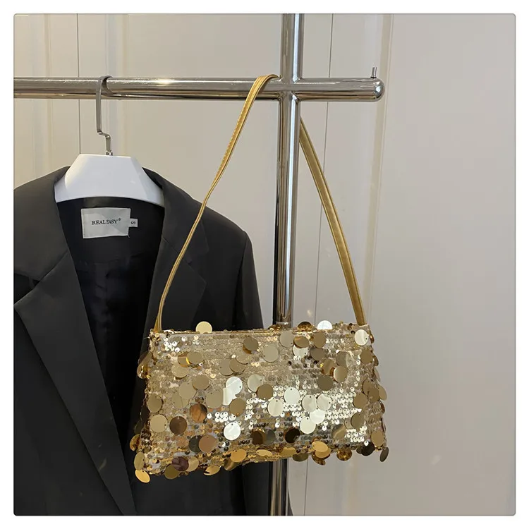 Neue Pailletten-Abendtasche, Schultertasche für Damen, leicht, tragbar, Damen-Umhängetasche mit Riemen, einfarbig, modische Handtasche für Frauen. – Detail 23