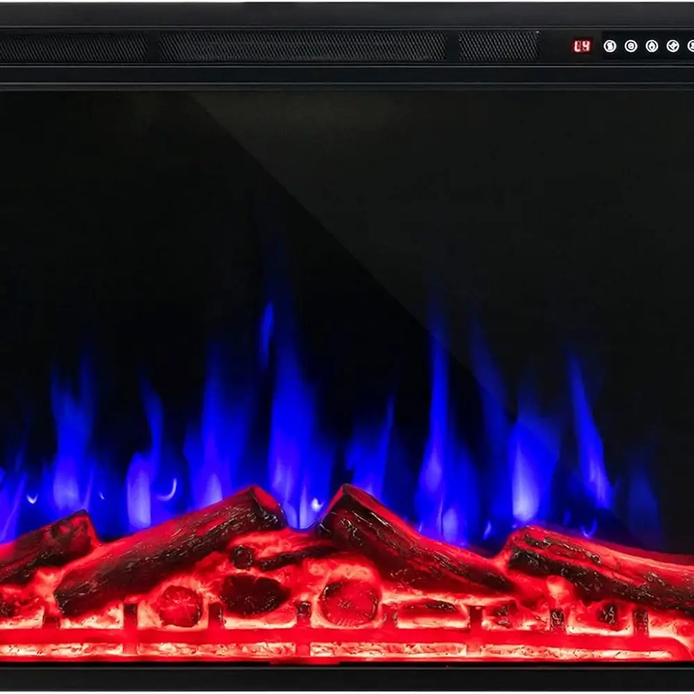

37 Wall-Mounted Electric Fireplace Heater, 4 Color Options, 5-Speed Flames, Remote, 8H Timer, Overheat Safeguard, 1500W