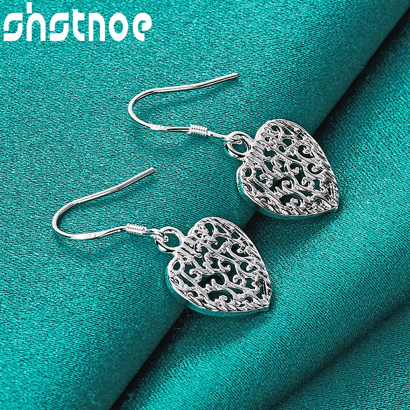 

SHSTONE 925 Sterling Silver Hollow Heart Pattern Drop Earrings For Women Party Birthday Engagement Wedding Fashion Charm Jewelry