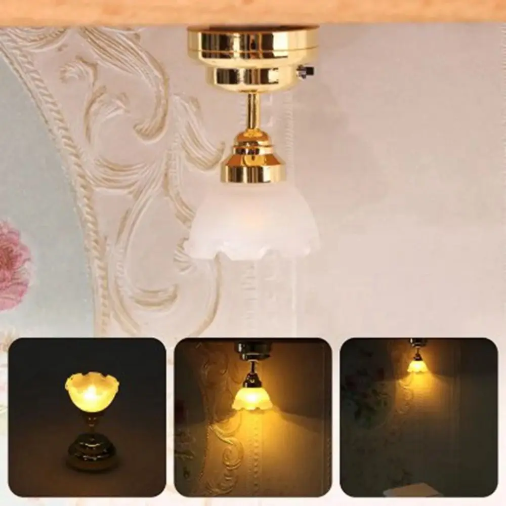 

High Quality 1:12 Dollhouse Miniature LED Lamp 5 Styles DIY Golden Ceiling Lamp Furniture Decor Lighting House Accessories