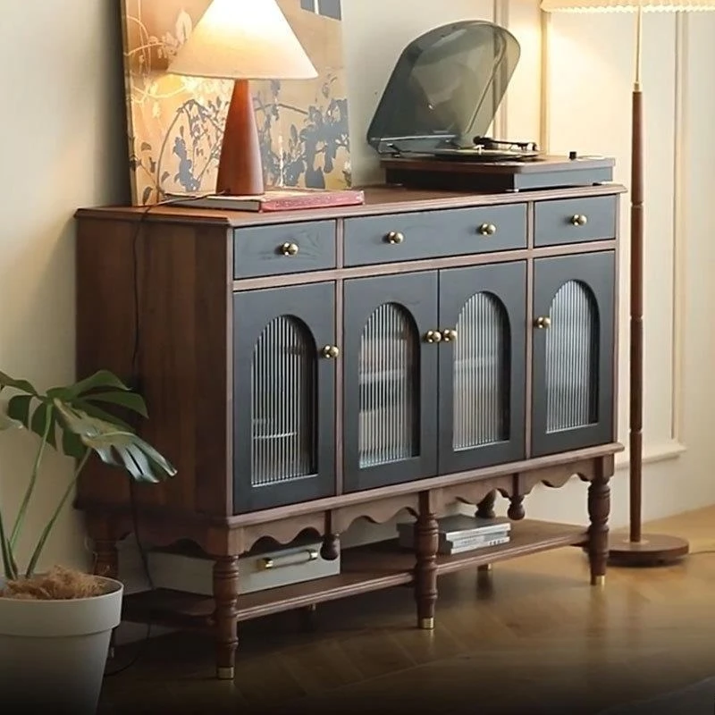 

North American black walnut retro side cabinet wine cabinet integrated bar black American storage