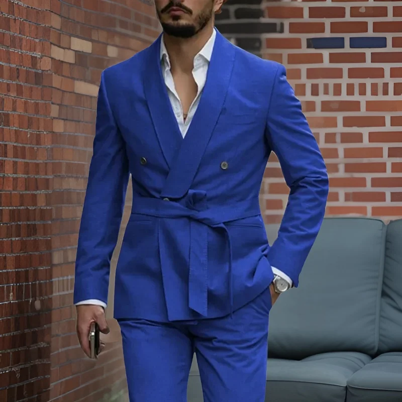 

Wedding Men Suits with Belt Groom Tuxedo for Prom Slim Fit Double Breasted African Blazer Costume 2 Pcs (Jacket+Pants) 2024