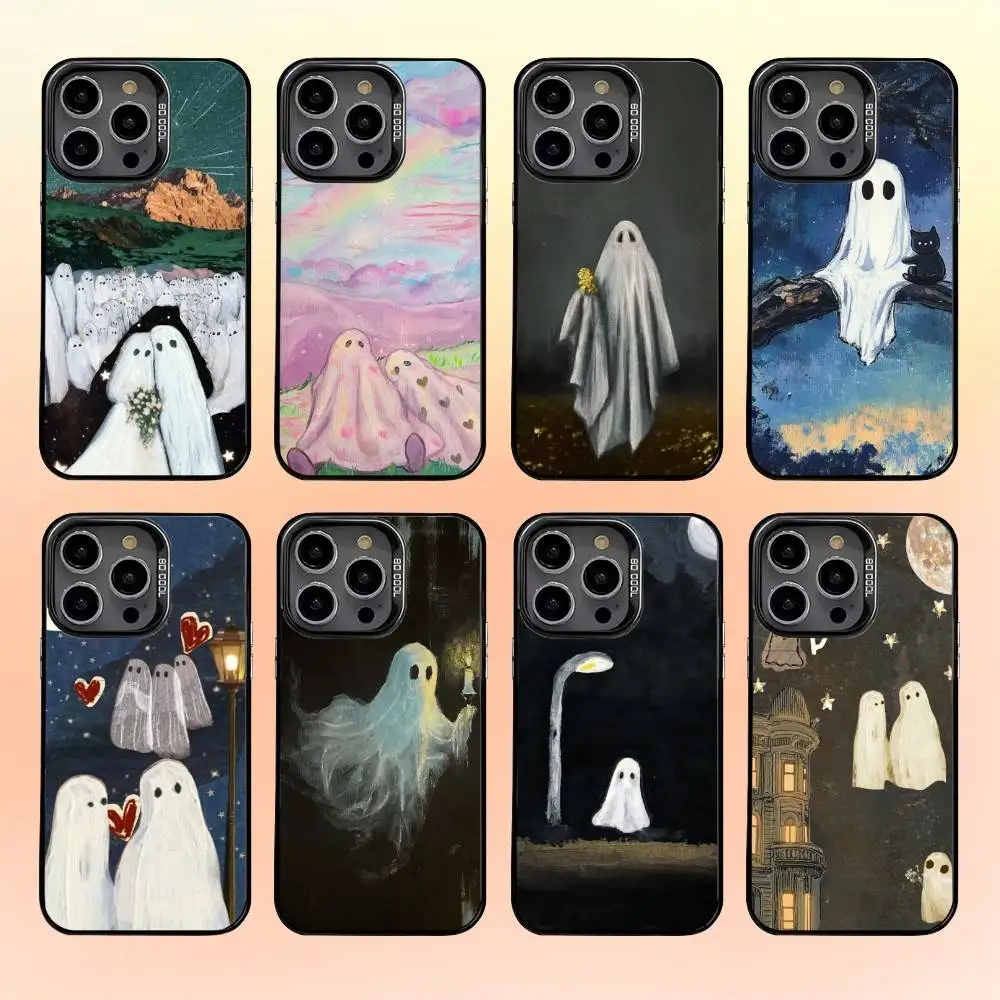 

O-Oil Painting C-Cute G-Ghosts Lovely Phone Case For iPhone 16,15,14,13,12,11,Pro,MAX White Matte Shockproof Cover