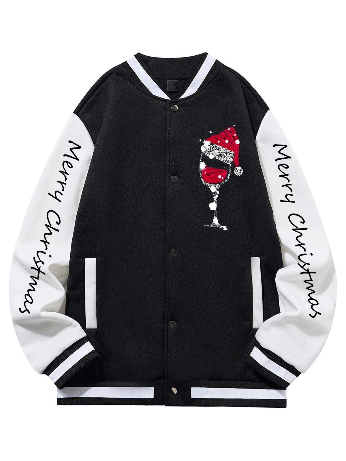 

Black Blue Green Double-sided Christmas Print XS-XXL Unisex Baseball Jacket Streetwear Coat Warm Fleece Soft Jacket