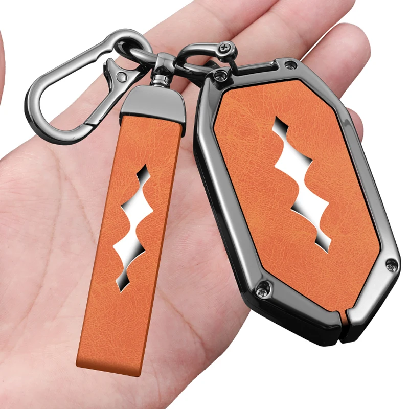Zinc Alloy Leather Car Key Case Anti-fall Cover For BYD Leopard 5 Fang ChengBao 5 2023 2024 Protection Keychain Car Accessories