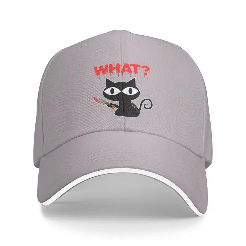 Custom Funny Black Cat What Baseball Cap Men Women Adjustable Murderous Cat With Knife Halloween Dad Hat Outdoor