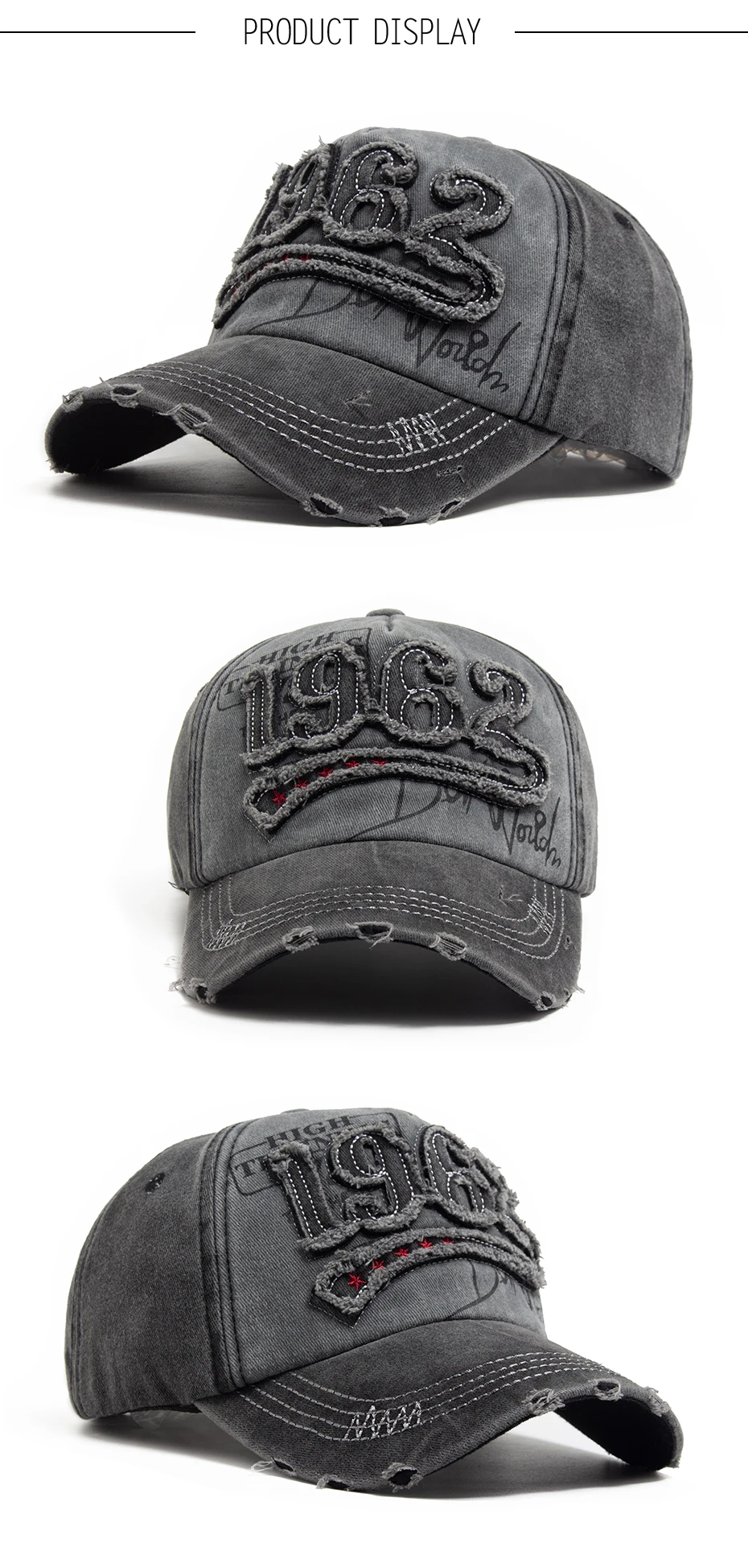 Mode Vintage gewaschene Baumwolle Baseball Cap Männer Digit 1962, Stickerei Snapback Frühling Herbst Frauen Hut Visier Hip Hop Caps – Detail 4