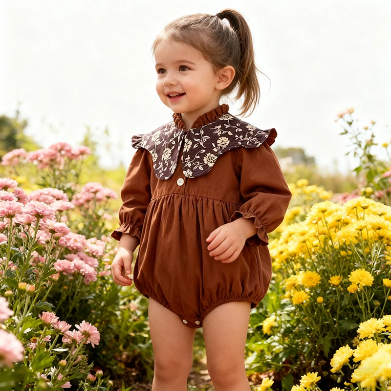 2025 neue Frühling Herbst Baby Body Neugeborene Mädchen Strampler 0-24 M Floral Stickerei Revers Koreanische Version Overall baby Kleidung