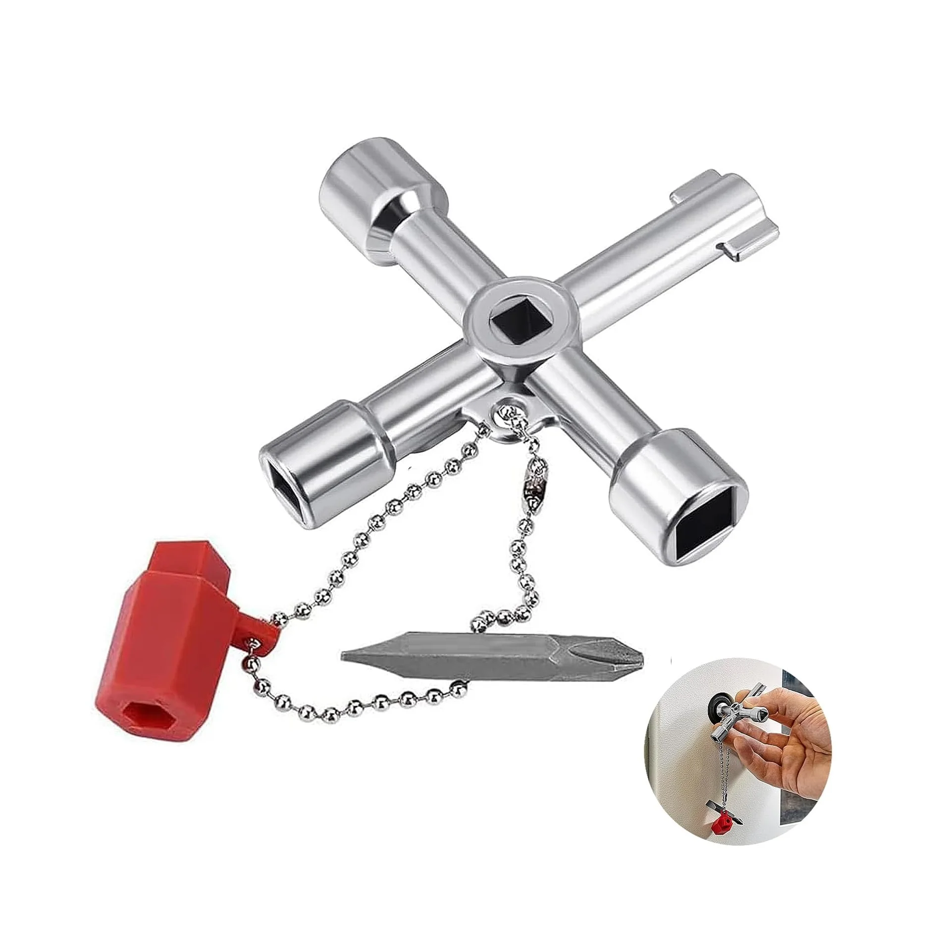 4in1 Silver Key Wrench Electrical Elevator Control Cabinet Valve Inner Triangle Quadrangle Screwdriver Tool Set