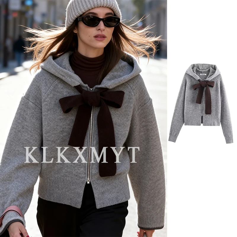 

Женская вязаная куртка 2025 г., женские куртки с капюшоном на молнии и длинными рукавами, уличные короткие пальто, женская осенняя новая верхняя одежда