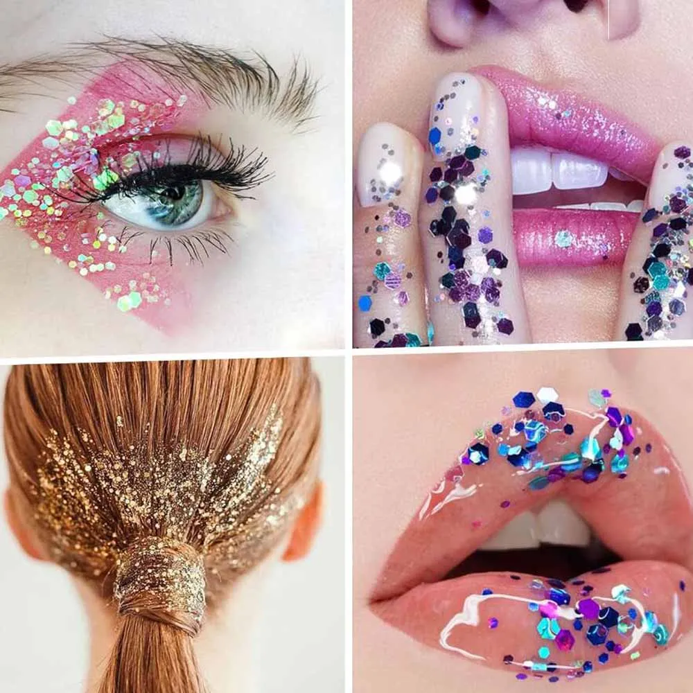32箱/セット 混合形状ネイルグリッタースパンコール ホログラフィックチャンキーフレーク ネイルアートデコレーション メイクアップ フェイス ボディ ネイル用品