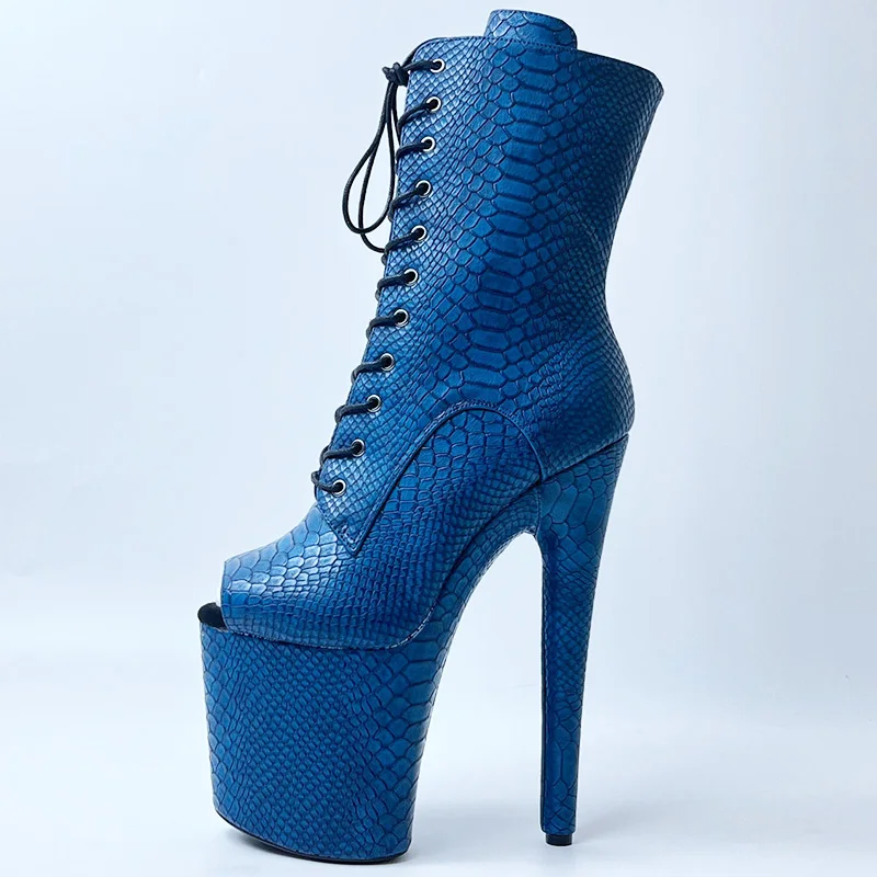 luxury Ankle Boots Super Sexy 20cm Fish Mouth Snake Pattern Fashion Stage Catwalk Boots Pole Dance Shoes Platform High Heels