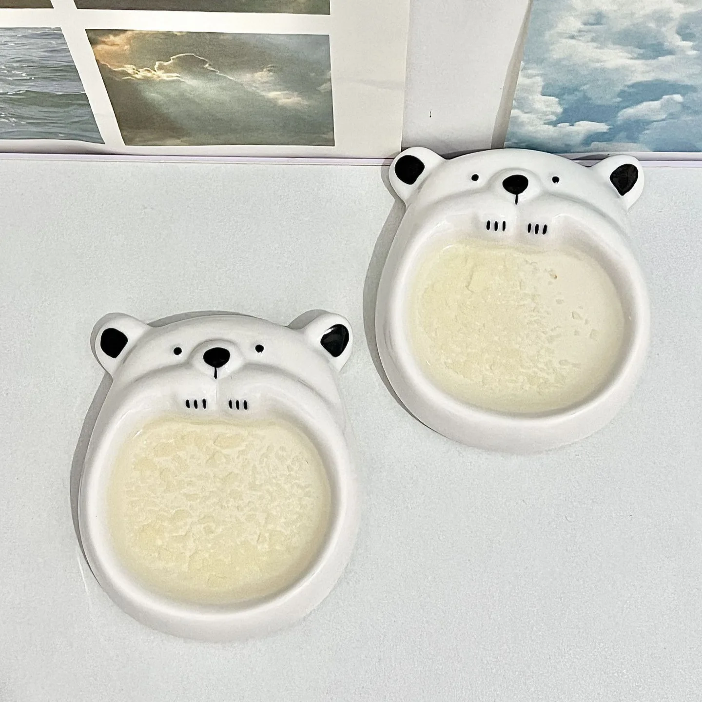 Ceramic Dog Shaped Small Flavor Dish Household Dish Dipping Sauce Underglaze Color Cute Cartoon Seasoning Dish Decorative Dish