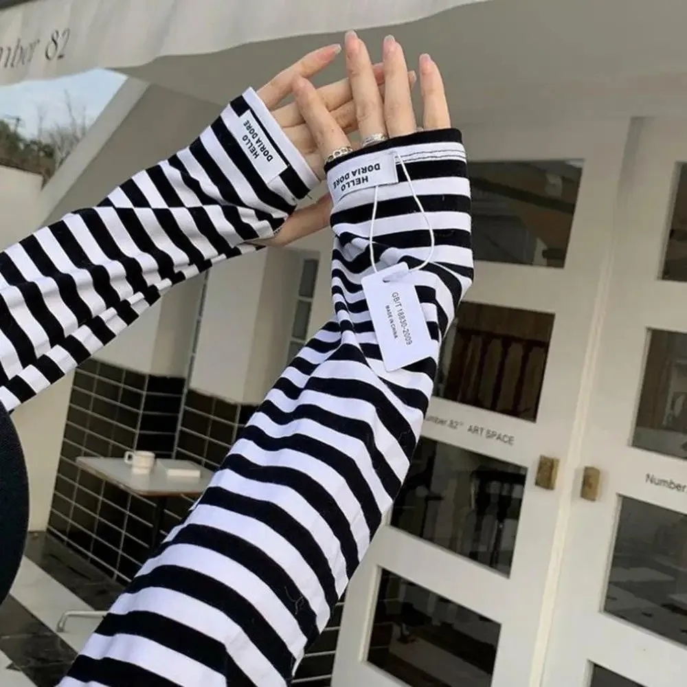 

Рукава-перчатки Y2K с цветными полосками в стиле Харадзюку, свободные, с защитой от солнца и УФ-излучения, длинные, для женщин и девушек