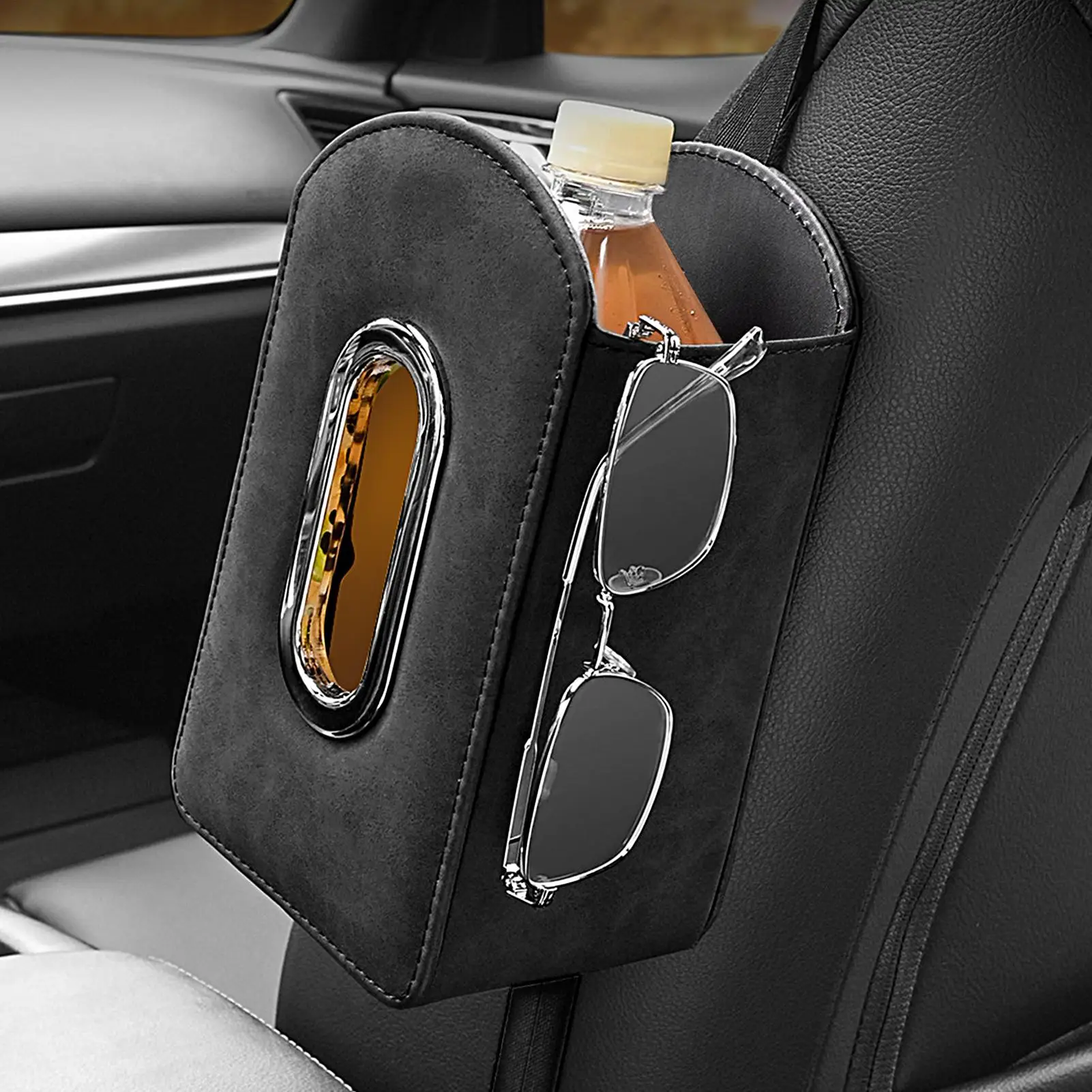 Car Tissue Box Holder Seat Side Storage Leather Rectangle Organizer Car Rectangular Napkin Holder Box For Automotive Truck SUV