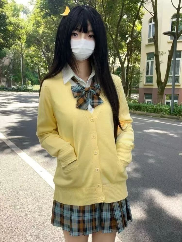 

Осенне-зимний JK School orm Верхняя одежда Long Sve V-Ne Вязаный кардиган k ey Универсальный студенческий Faion College Sle