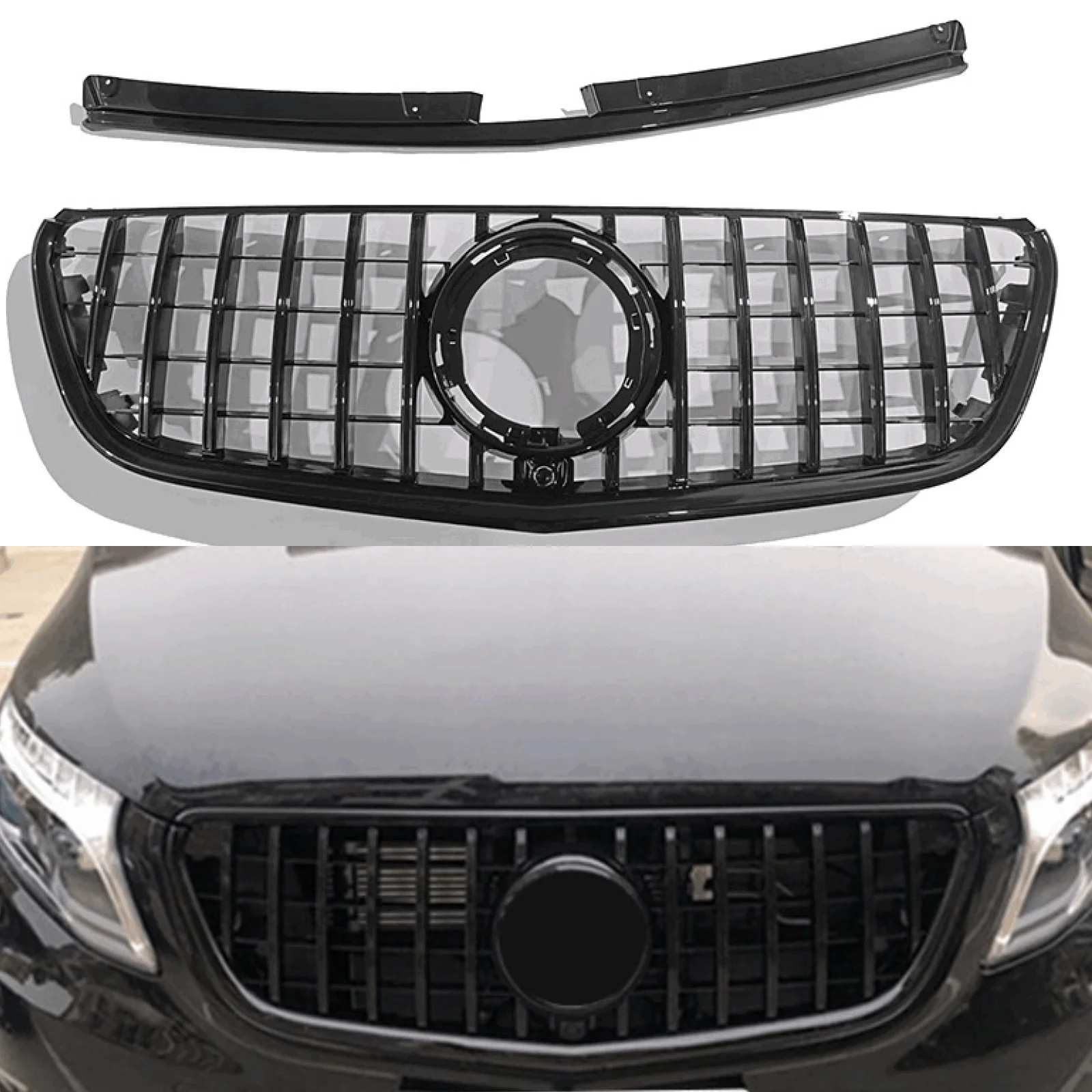 For Benz Metris  W447 ABS Front Grille 2021-2023 GT R Grille Bumper Silver Black