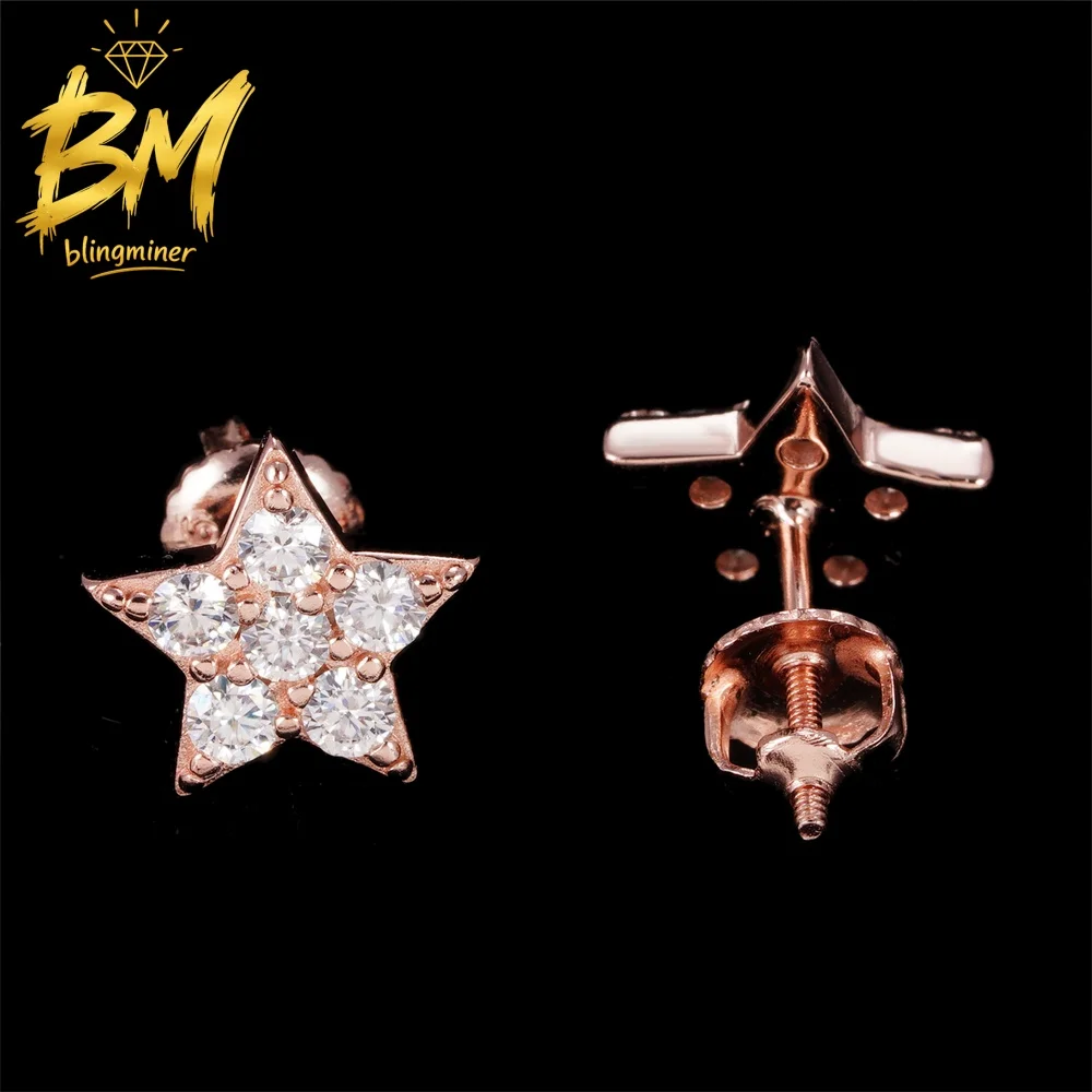 

Blingminer Star Shape VVS Moissanite Earrings For Men Women S925 Silver Ear Studs Jewelry Pass Diamonds Tester Free Shipping