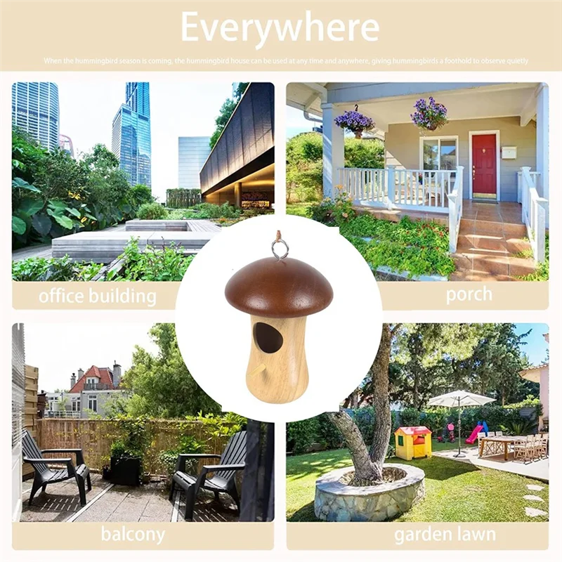 

XFDE 2Pcs Mushroom Shape Garden Yard Decoration Sparrow Cage Swallow Bird House Tree Hanging Feeder Bird Nests Wooden