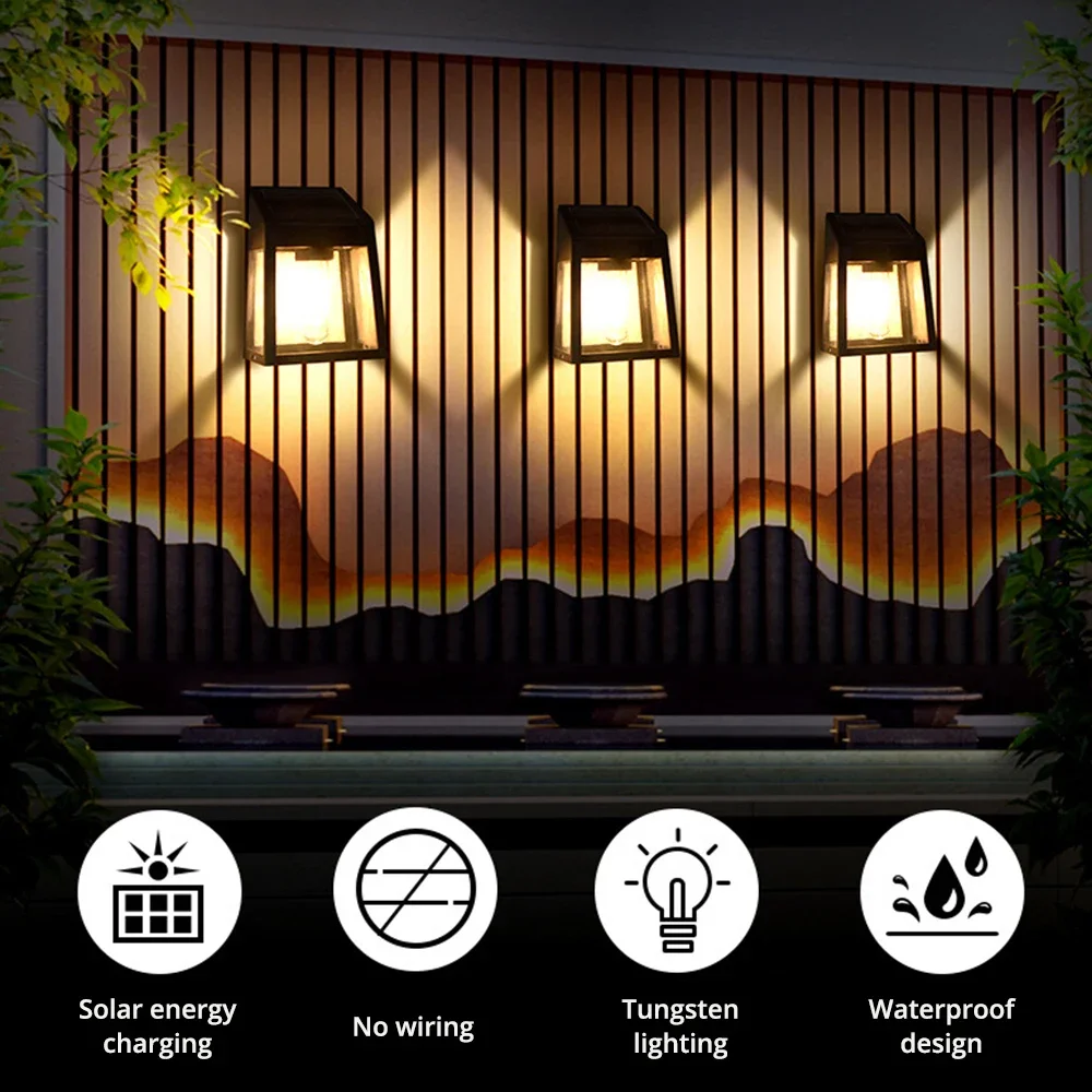 Solar Tungsten Wire Wall Light Lamps LED Bulbs Induction Waterproof For Home Outdoor Garden Courtyard Decoration Night Lighting