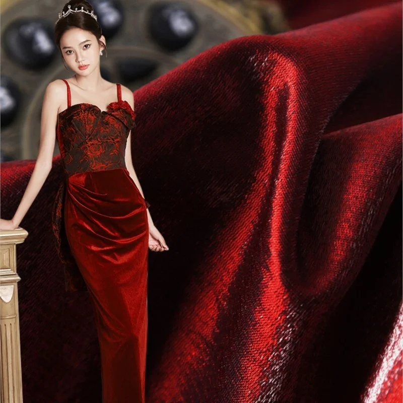 

Wine Red Thick Bright Silk Satin Dress Toast Clothing Fabric Anti-Wrinkle Glossy Sub-Clothing Designer Fabric