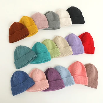 Snoep Kleur Gebreide Muts voor Kinderen Winter Warm Meisje Jongen Effen Gebreide Gehaakte Skullcap Korea Stijl Kinderen Motorkap Chapeaux 1-6T