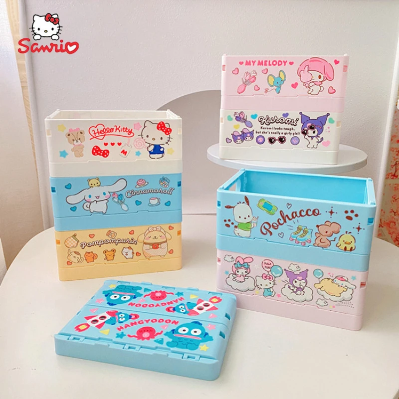 Kawaii Sanrio składane pudełko do przechowywania Anime Cartoon Hello Kitty Kuromi Melody Cinnamoroll Anime stół peryferyjny do układania w stosy