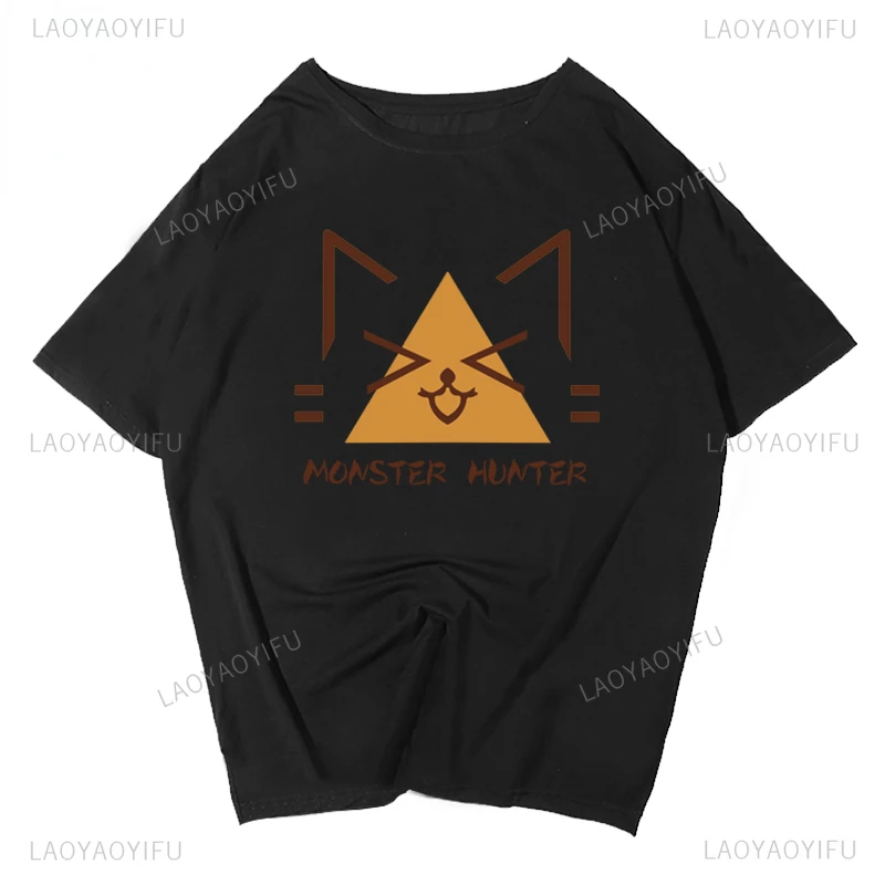 Japan Game Monster Hunter Kawaii Cartoon AIROU Cat T-shirt  Women Casual Fashion Men Graphic T Shirts Cotton Unisex Clothes