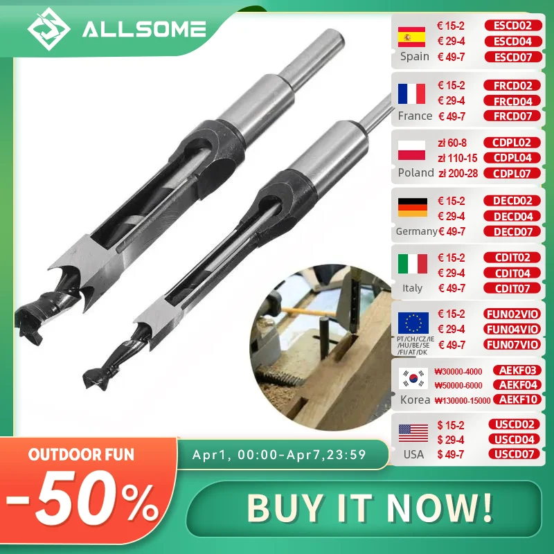 ALLSOME 10mm/16mm Square Hole Saw Auger Drill Bit Mortising Chisel Auger Drill Bit WoodWorking Tool HT1296-1298