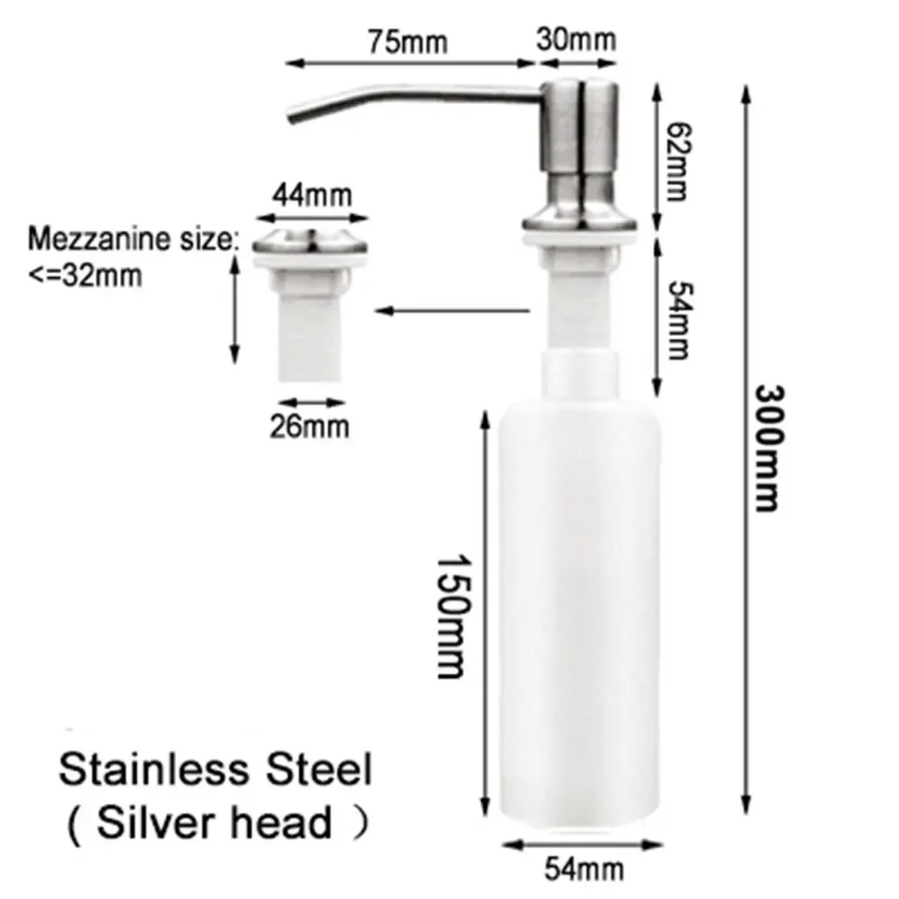 

300ML Kitchen Sink Soap Dispenser Pumps ABS Dispenser Detergent Liquid Soap Manually Press Stainless Steel Head Plastic Bottle