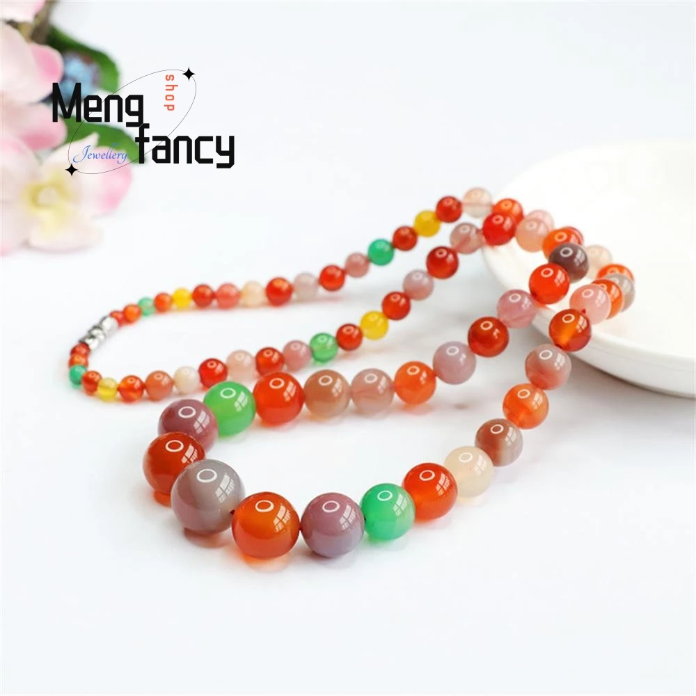 Natural Salt Source Agate Candy Tower Chain Crystal Colored Necklace Simple Elegant High-grade Fashion Fine Jewelry Holiday Gift