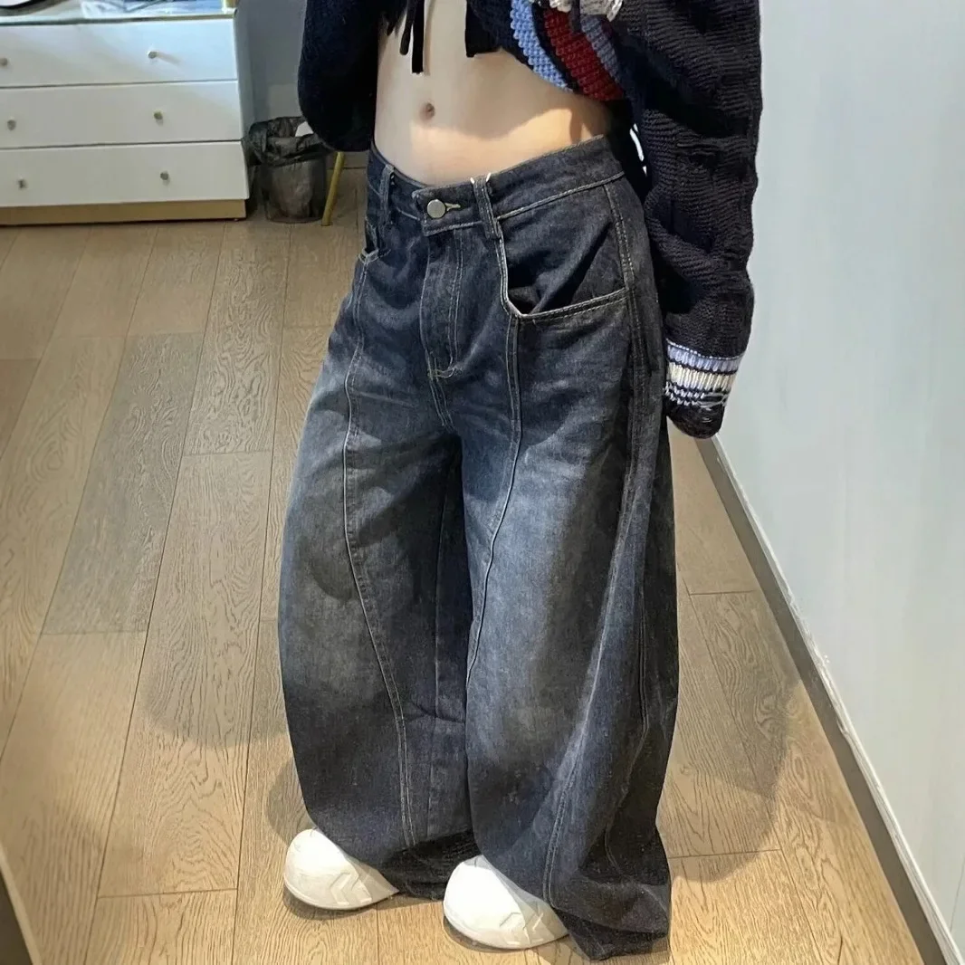 جينز نسائي بحافة سكين مطرز بحروف كلاسيكية أمريكية للفصول الأربعة شارع العليا فضفاض ونحيف وواسع الساق #2