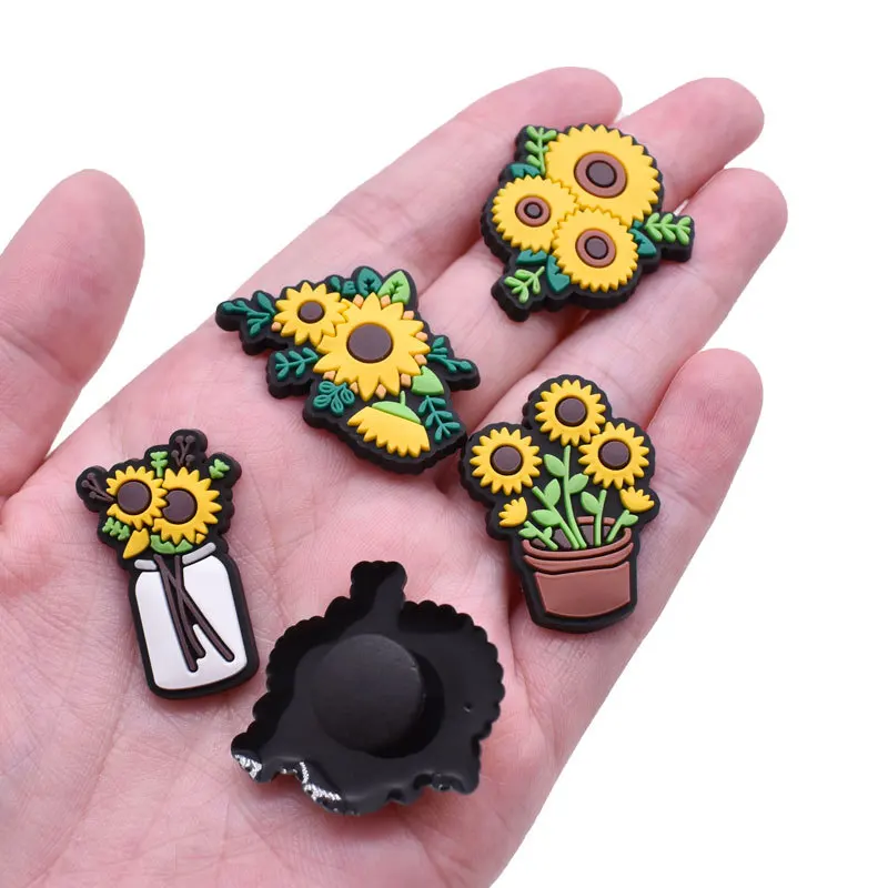 Super Hot Selling Garden Flower Sunflower Soft PVC Detachable Shoe Charms DIY Decor Fit Hole Clog Sandals For Gardening Lovers