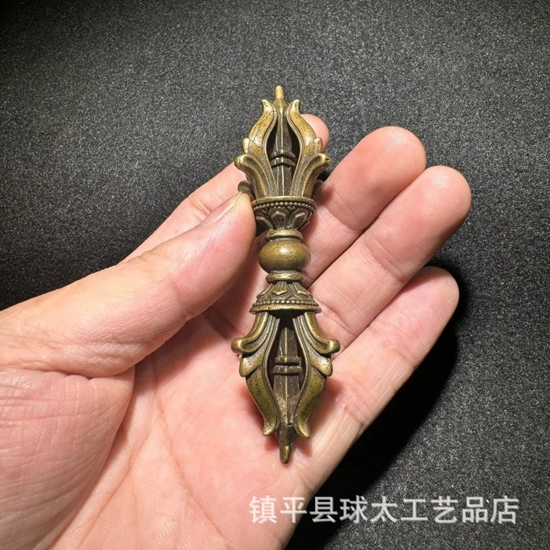 Brass retro-style Tibetan Vajrayana ritual object large Vajra treasure demon-subduing staff decorative piece or