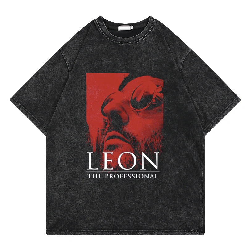 Leon The Professional Movie T Shirt Men Vintage Washed Tshirt Oversized Short Sleeved Cotton Summer Streetwear Tops Unisex Tees