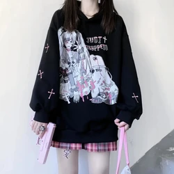 Harajuku Oversized Female Graphic Anime Hoodie Women Tops E Girl Kawaii Clothes Long Sleeved Top Sweatshirt Women Pullovers