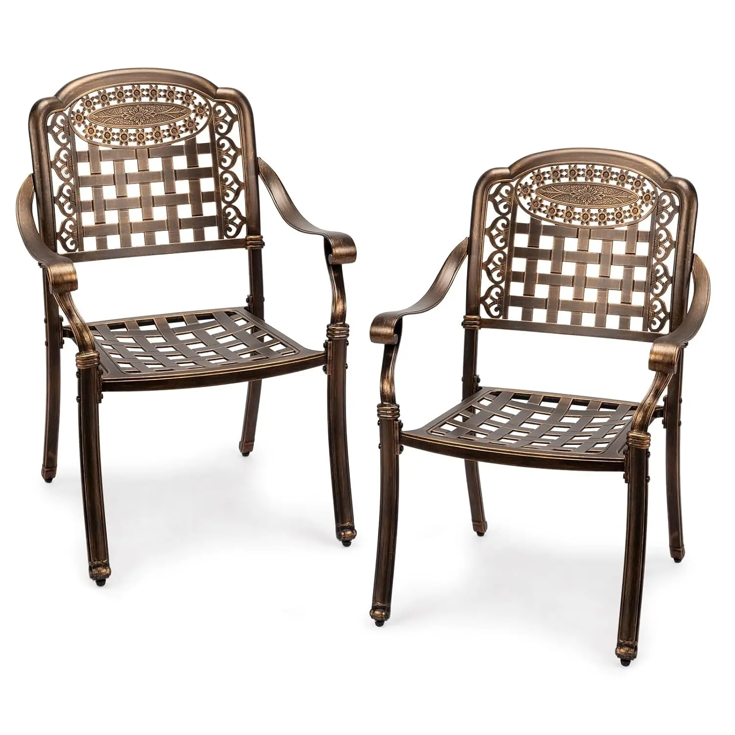 

2 Piece Outdoor Bistro Dining Chair Set, All-Weather Cast Aluminum Dining Chairs, Stackable & Easy to Store, Customized
