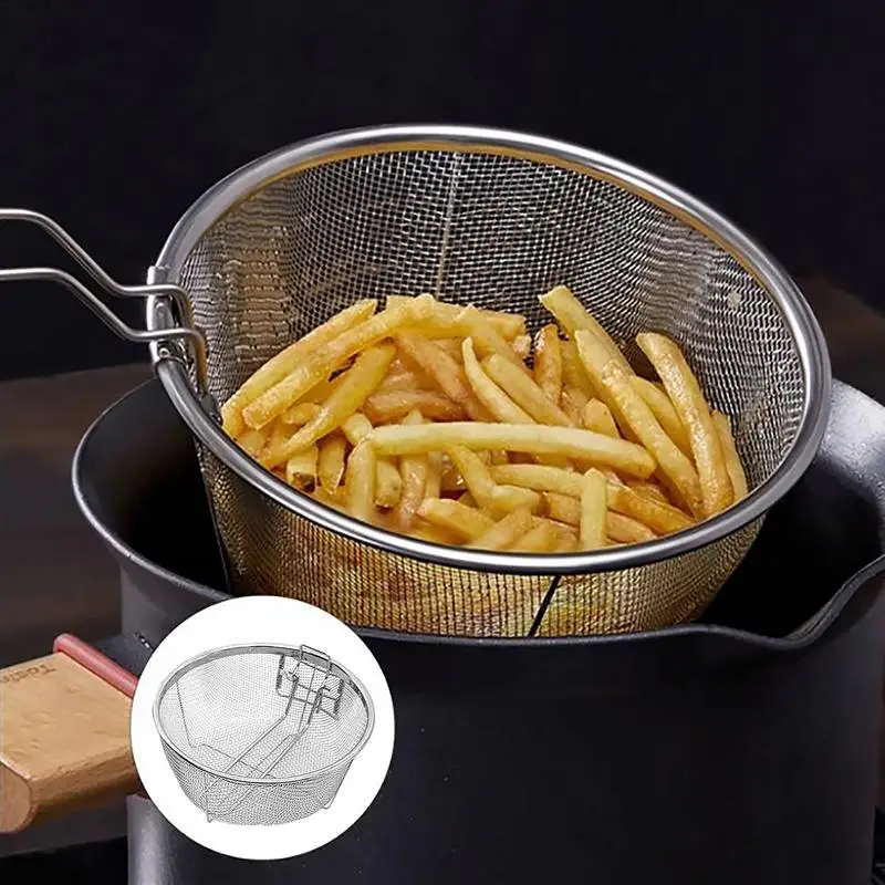 French Fries Basket Frying Basket Portable Stainless Steel Chip Deep Fry Chicken Basket With Handle Kitchen Gadgets