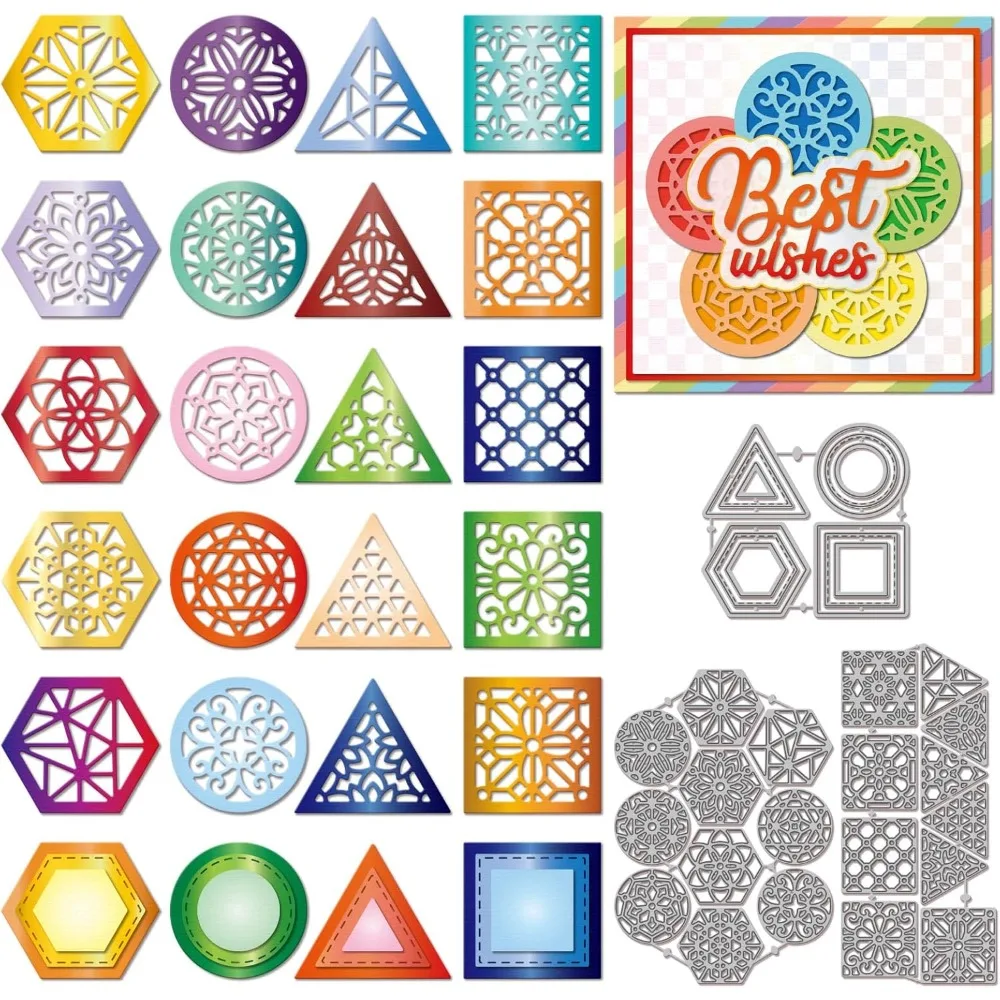 Polygonale Schichtkarten-Hintergrund-Stanzformen für Kartenherstellung, Sechseck-Rahmen-Stanzformen, Dreieck- und Quadrat-Ränder aus Metall