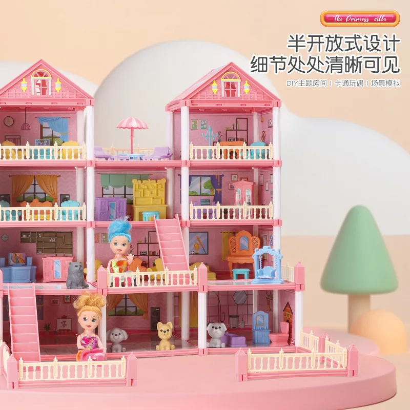 DIY Dream Princess Castle Villa Assembly Doll House Set Toy Girl Family Toy Children's Music Doll House Assembly Villa House