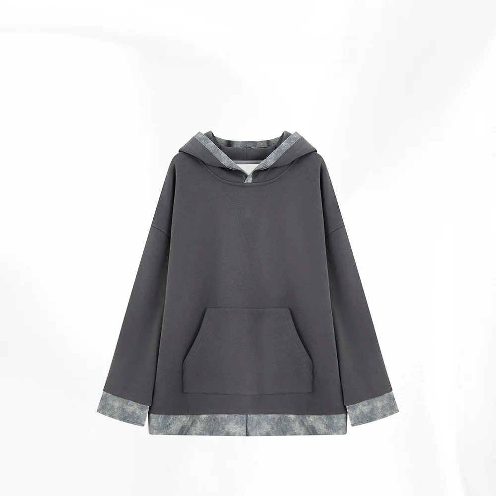 

Loose Fit Hoodie Sweatirt JCCC adow Moon ey Airy Layered Fake Two-Piece Long Sve mat Sle for Men And Women