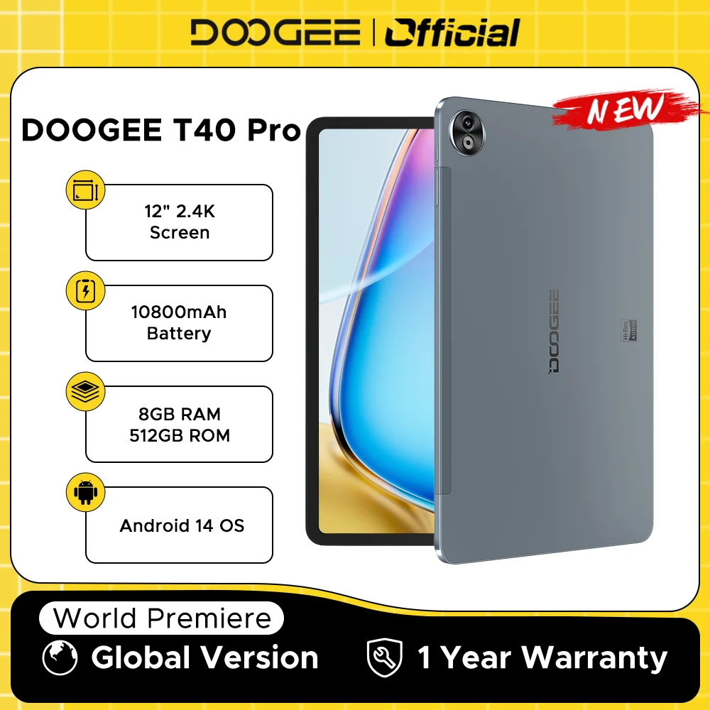 Doogee t40 pro tablet 12 "ips 2.4k 20gb(8 +12) 512gb android 14 helio g99 6nm 10800mah 18w carga quad alto-falante 7.6mm ultrafino